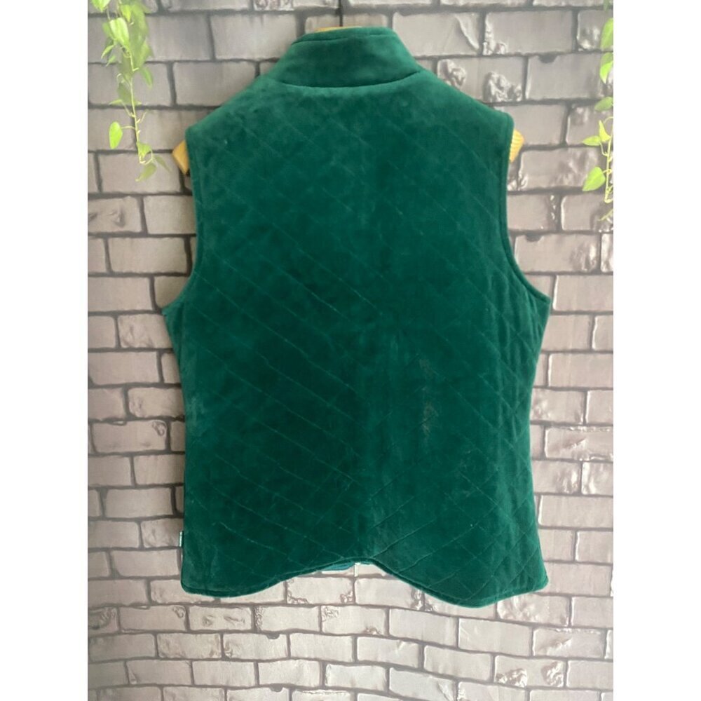 Liz Claiborne Diamond Quilted Emerald Green Velvet Zip Front Vest L - Picture 3 of 5